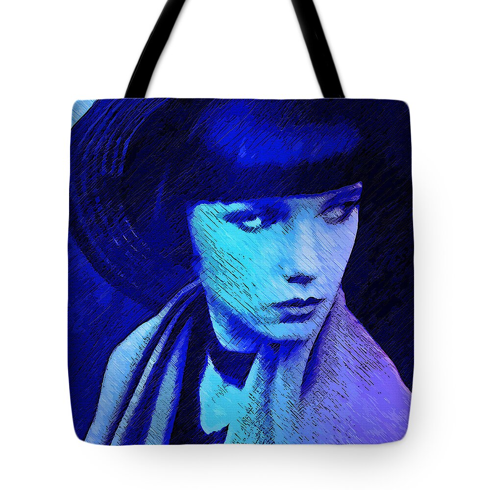 Louise Brooks Tote Bag featuring the digital art Louise Brooks The Girl in the Black Helmet Series by Louise Brooks