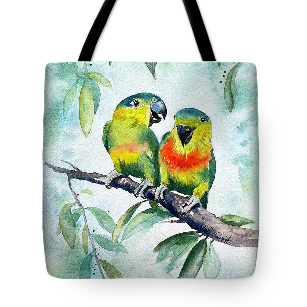 Birds Tote Bag featuring the painting Love Birds #1 by Hilda Vandergriff