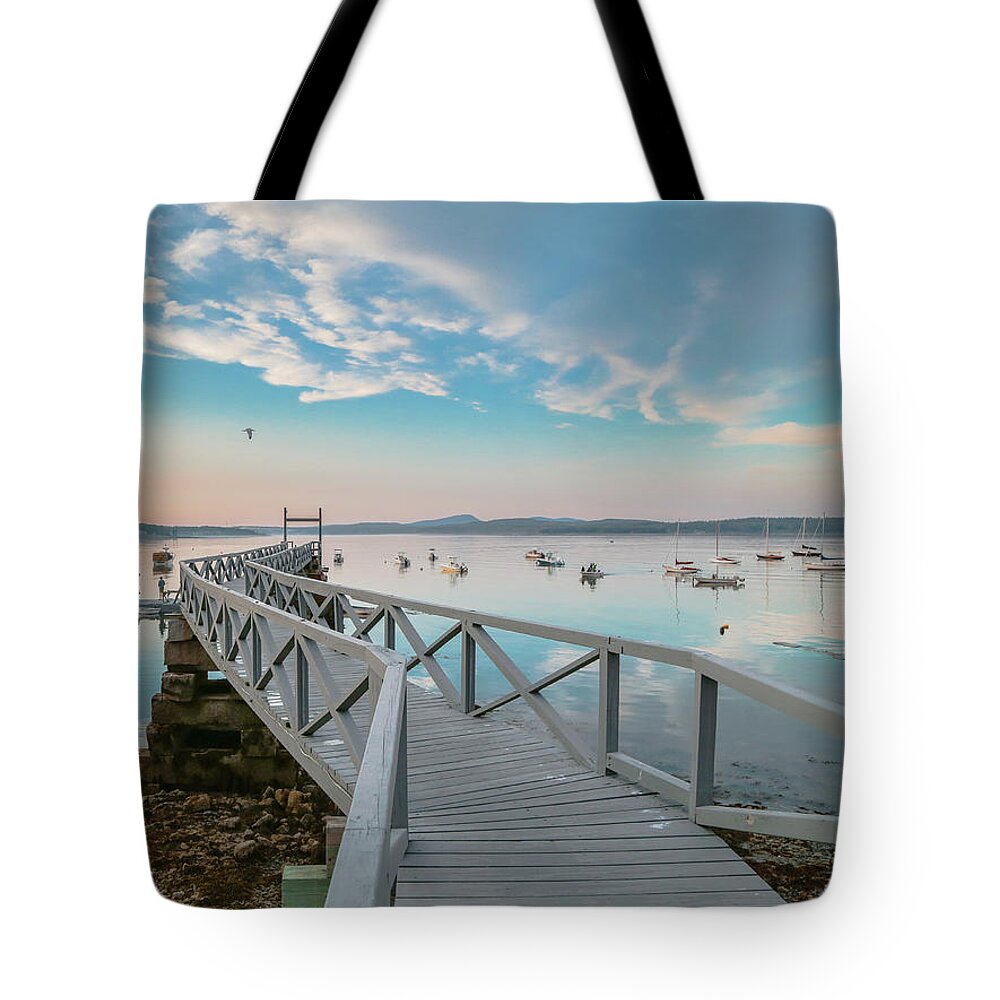 Pier Tote Bag featuring the photograph Maine Pier by Katie Dobies