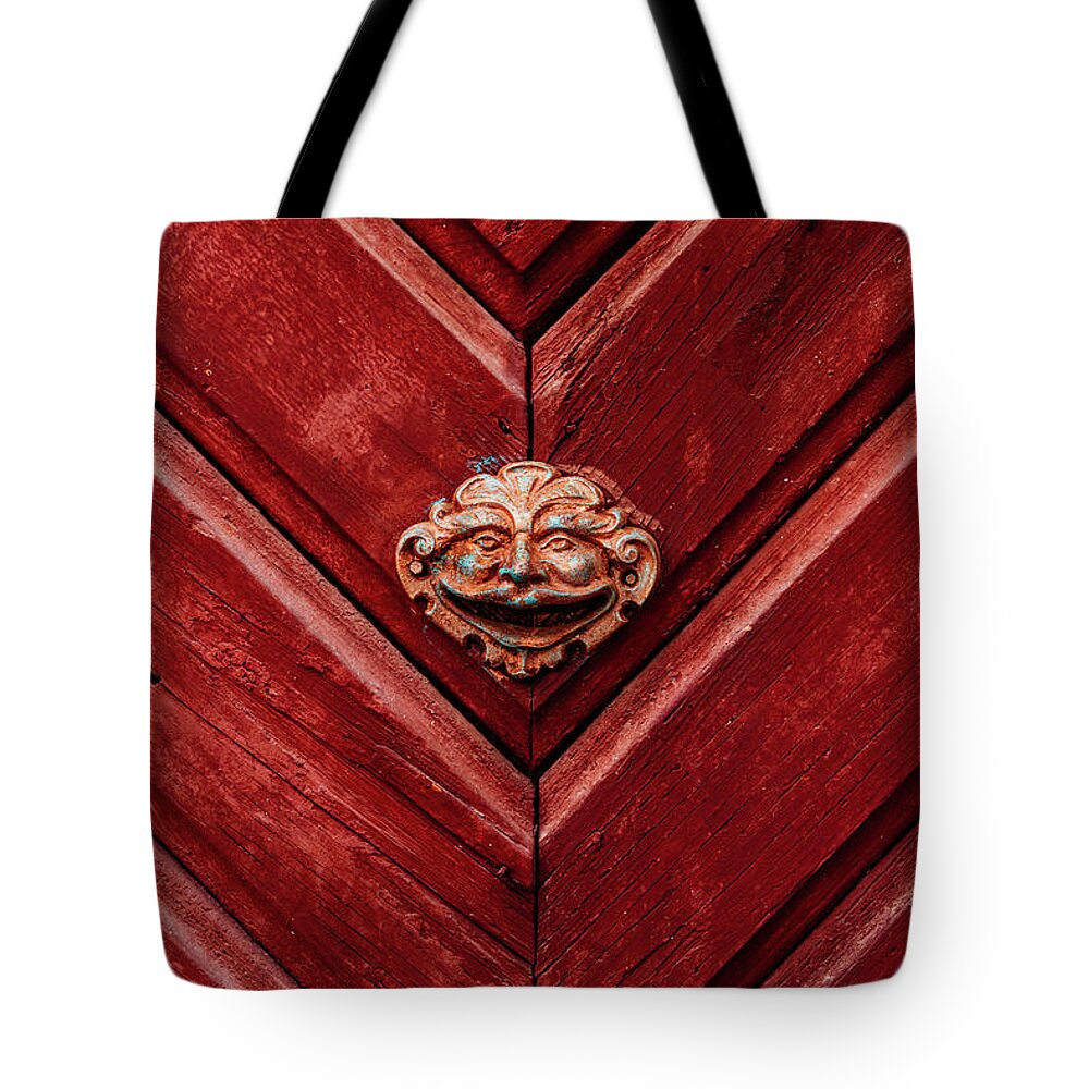 Door Tote Bag featuring the photograph Medieval door knocker on castle entrance #1 by Jelena Jovanovic