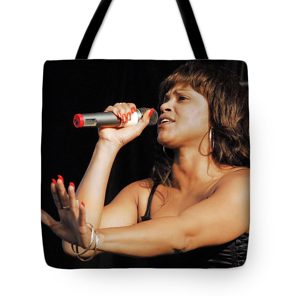 Public Enemy Tote Bag featuring the photograph Michie Mee with Public Enemy #1 by Andrea Kollo