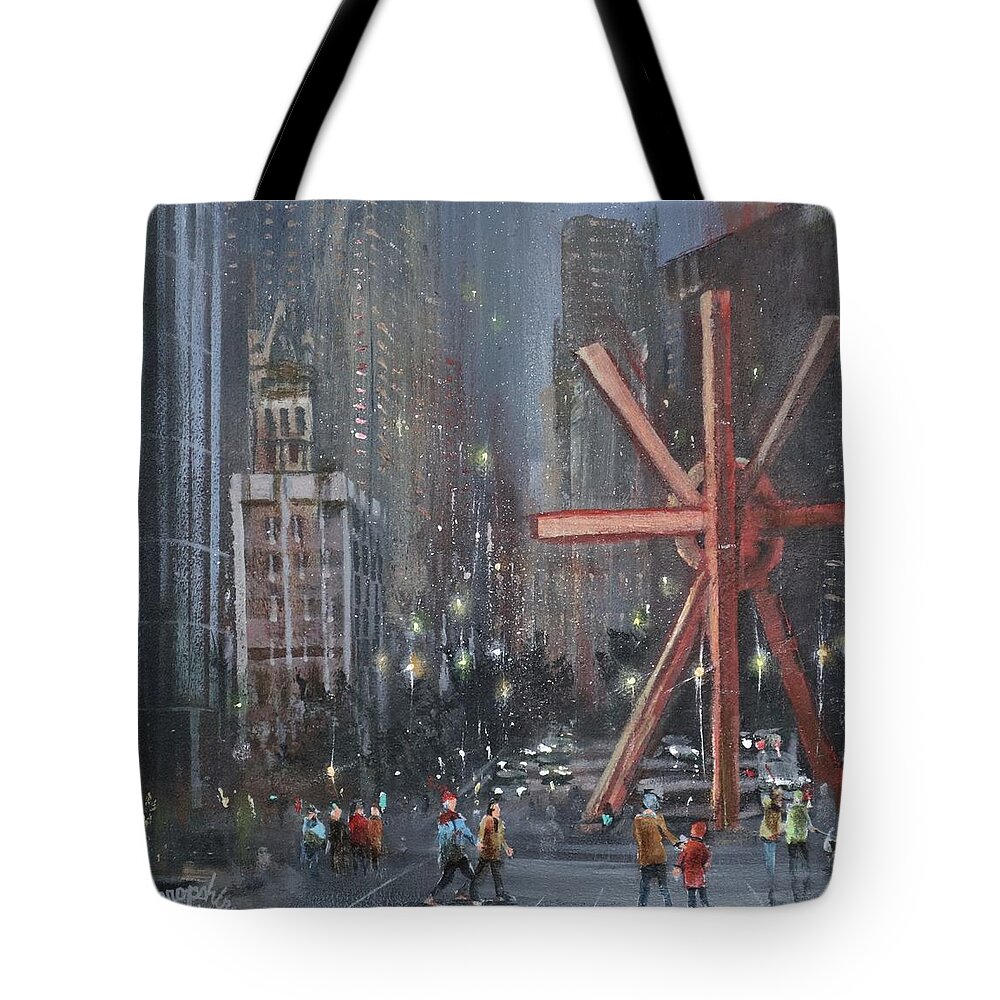 Milwaukee Tote Bag featuring the painting Milwaukee Sculpture by Tom Shropshire