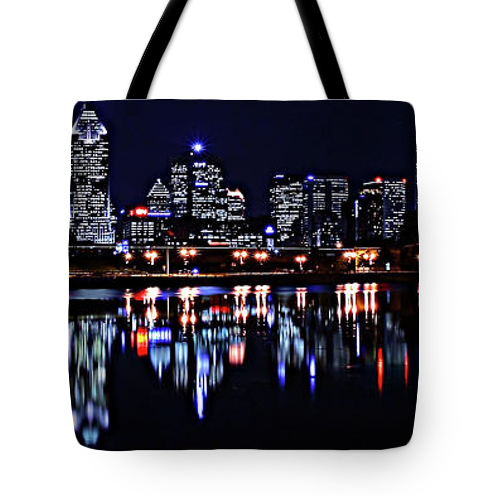  Montreal Tote Bag featuring the photograph Montreal Skyline by night by Frederic Bourrigaud