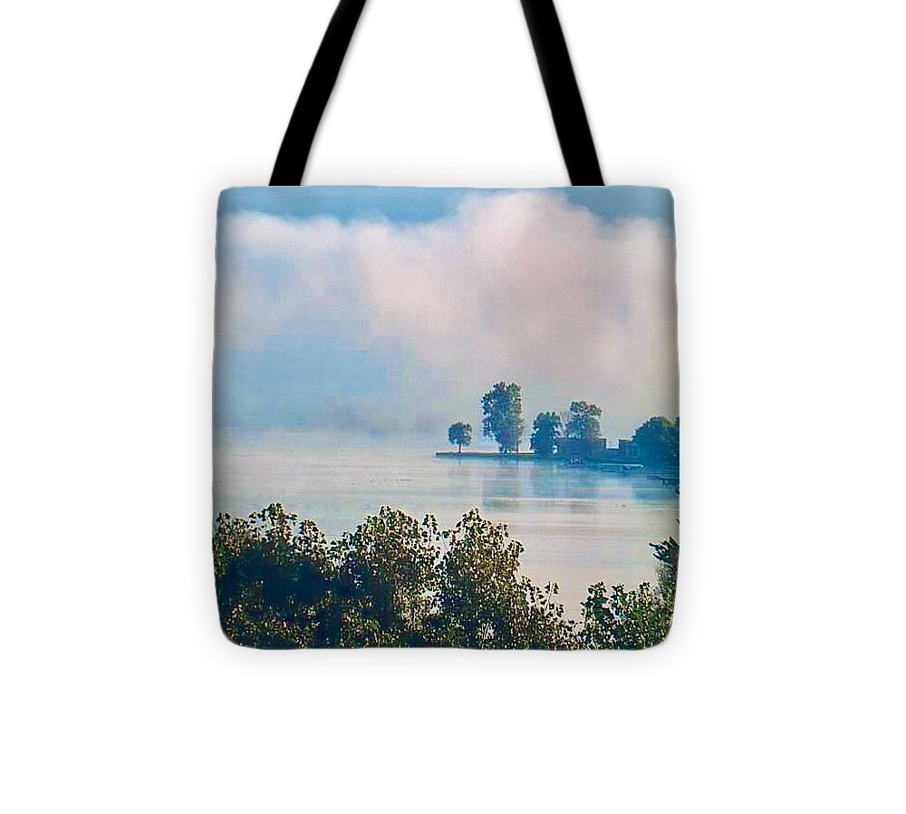 Lake Chautauqua Ny John Anderson Tote Bag featuring the photograph Morning Mist #1 by John Anderson