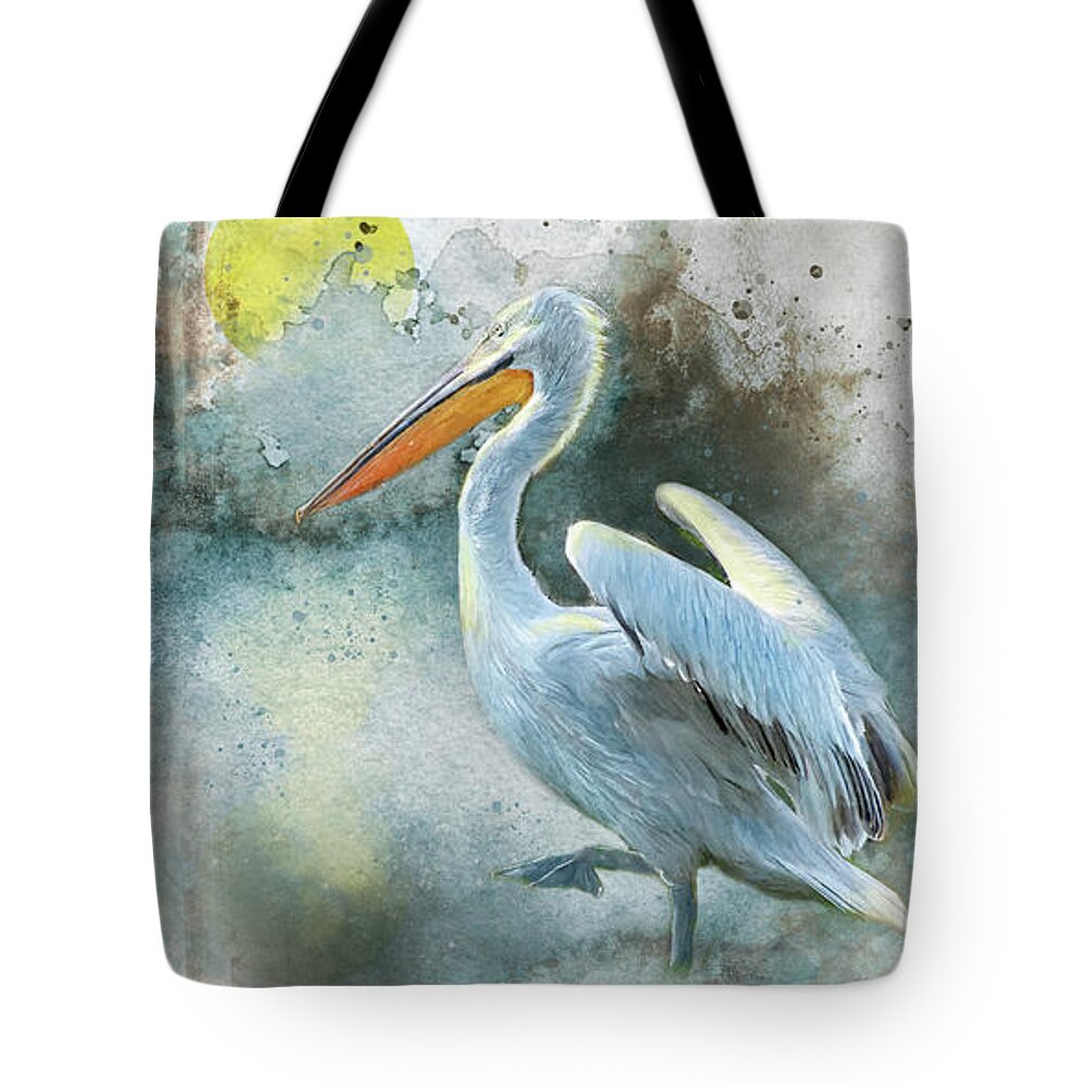 Pelican Tote Bag featuring the painting Morning Pelican #1 by Jeanette Mahoney