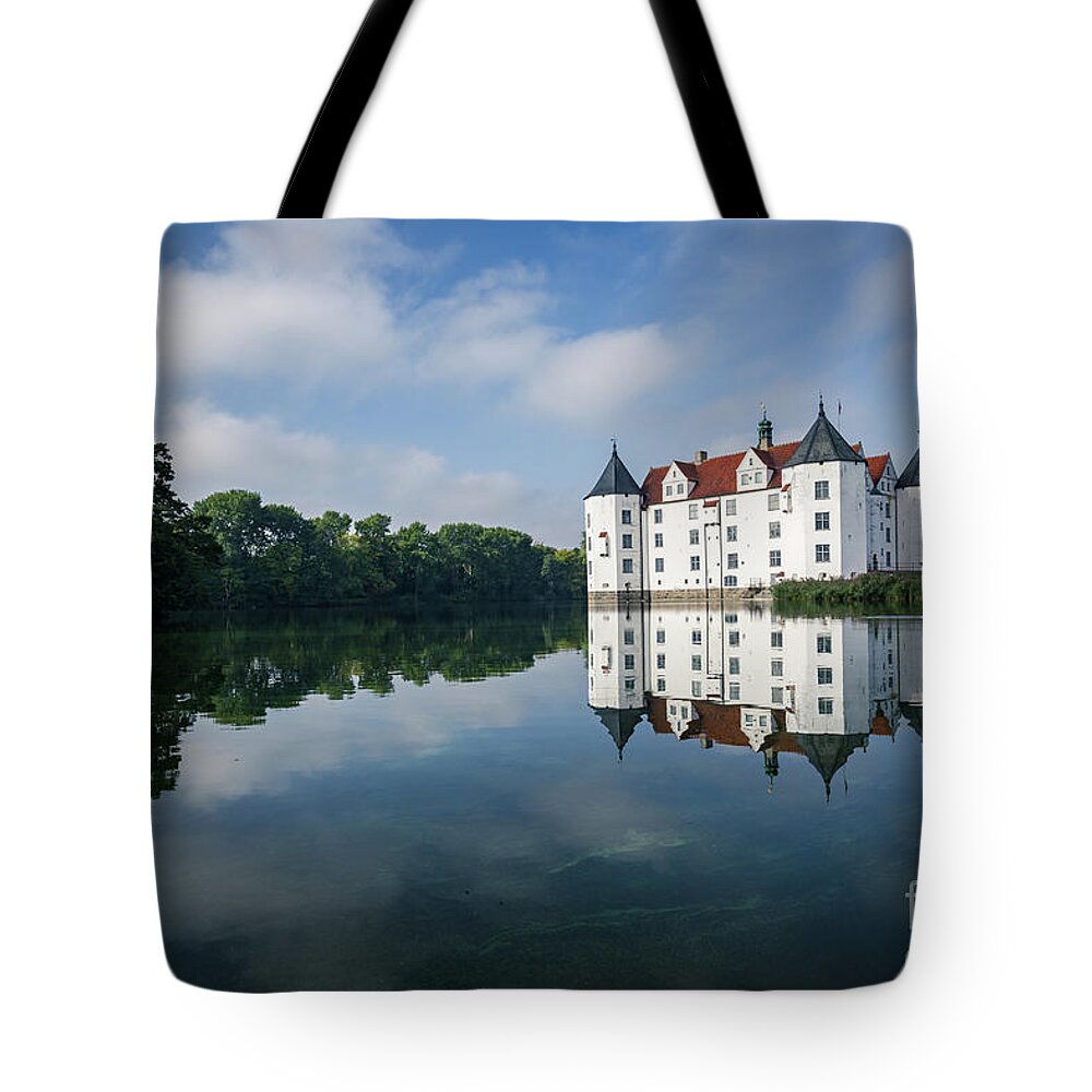 Glücksburg Castle Tote Bag featuring the photograph Gluecksburg Castle-Morning Reflections by Eva Lechner