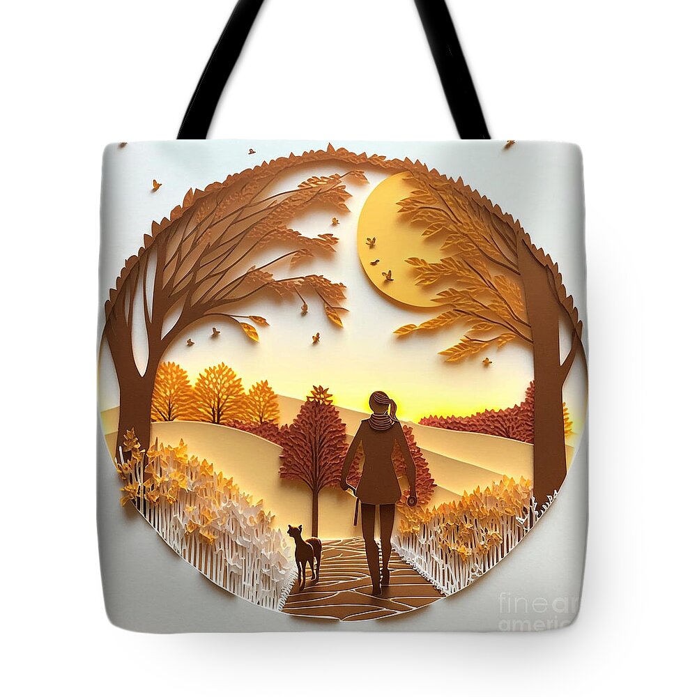 Morning Walk - Quilling Tote Bag featuring the mixed media Morning Walk - Quilling by Jay Schankman