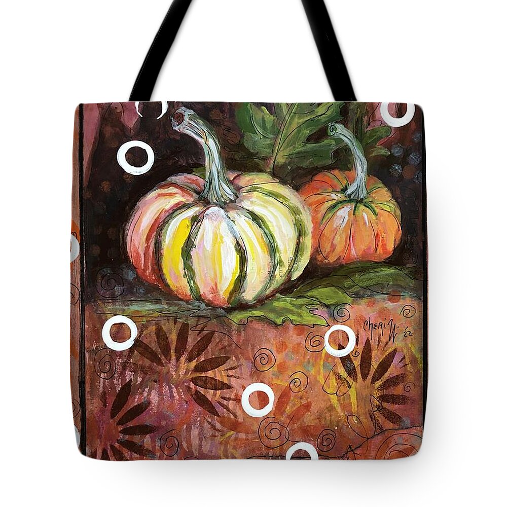 Pumpkin Painting Tote Bag featuring the painting Ms Poppy #1 by Cheri Wollenberg