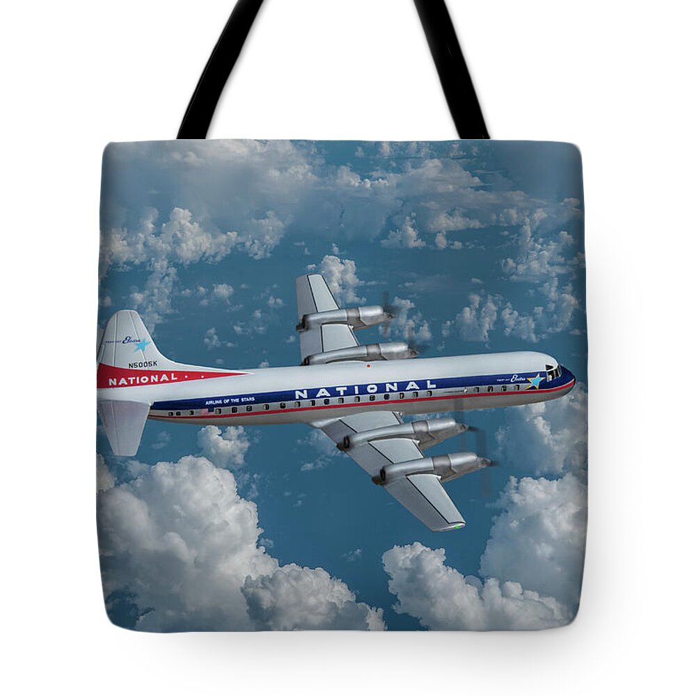 National Airlines Tote Bag featuring the digital art National Airlines Lockheed Electra by Erik Simonsen