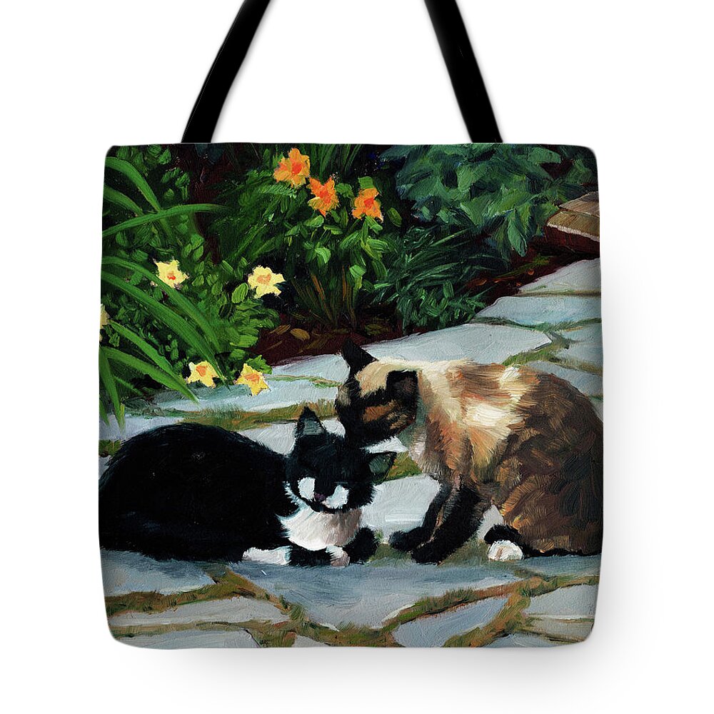 Cats Tote Bag featuring the painting Nikki and Oreo #1 by Alice Leggett