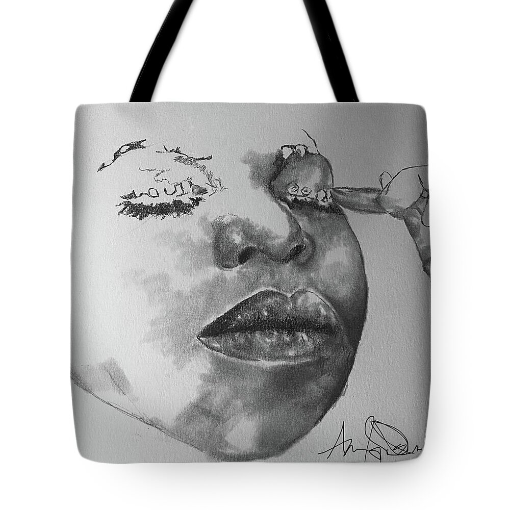 Tote Bag featuring the drawing Nina by Angie ONeal