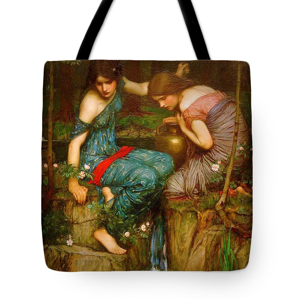 John William Waterhouse Tote Bag featuring the painting Nymphs Finding the Head of Orpheus - 1905 by John William Waterhouse