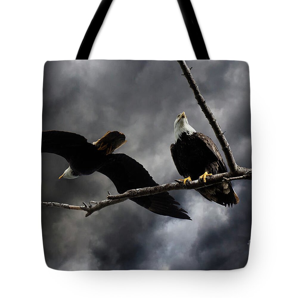 Bald Eagles Tote Bag featuring the photograph On The Edge #1 by Bob Christopher