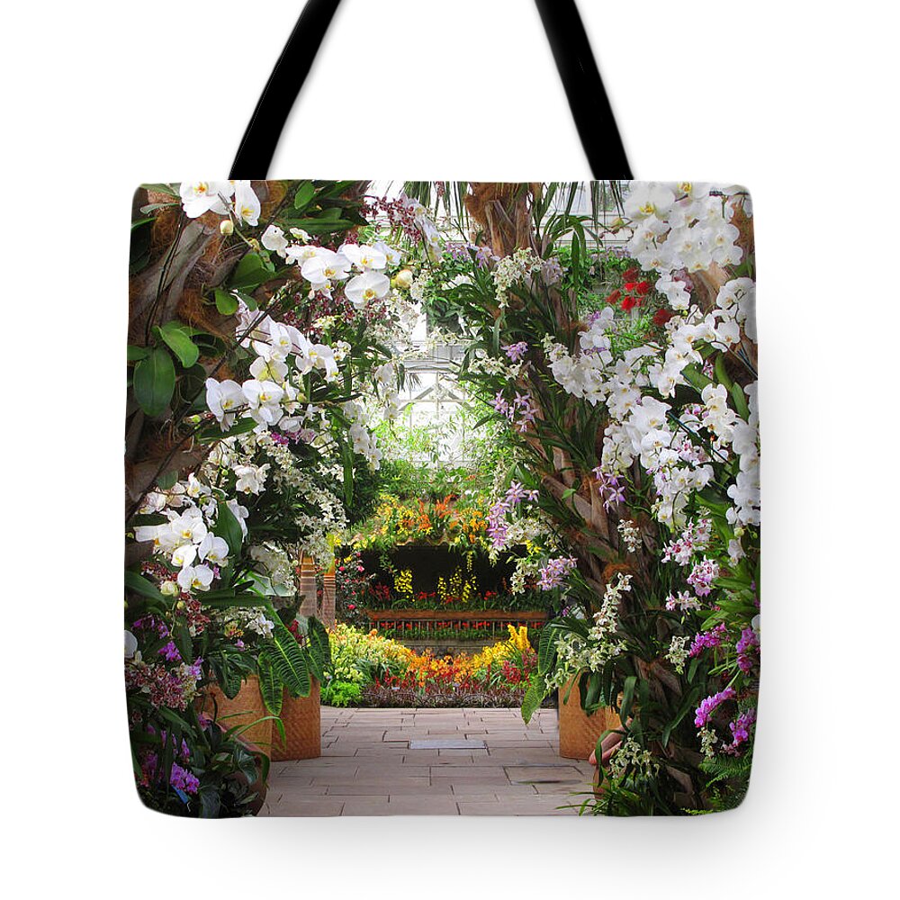 Orchids Tote Bag featuring the photograph Orchid Display #1 by Jessica Jenney