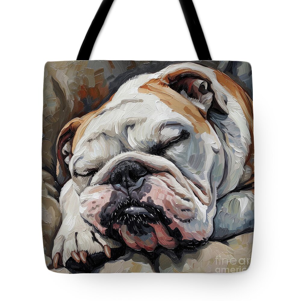 Bulldog Tote Bag featuring the painting Out Like A Light Bulldog by Tina LeCour