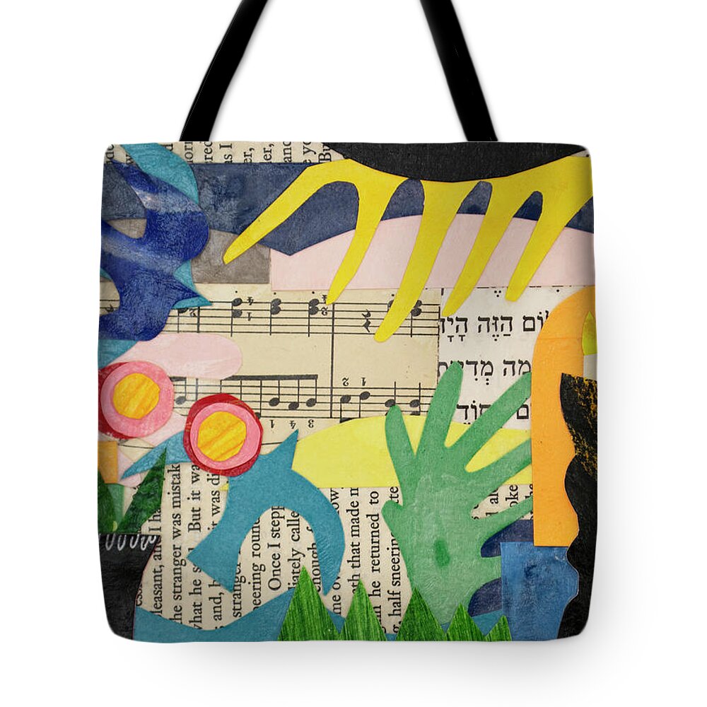 Jewish Tote Bag featuring the mixed media Peace and Love #7 by Julia Malakoff