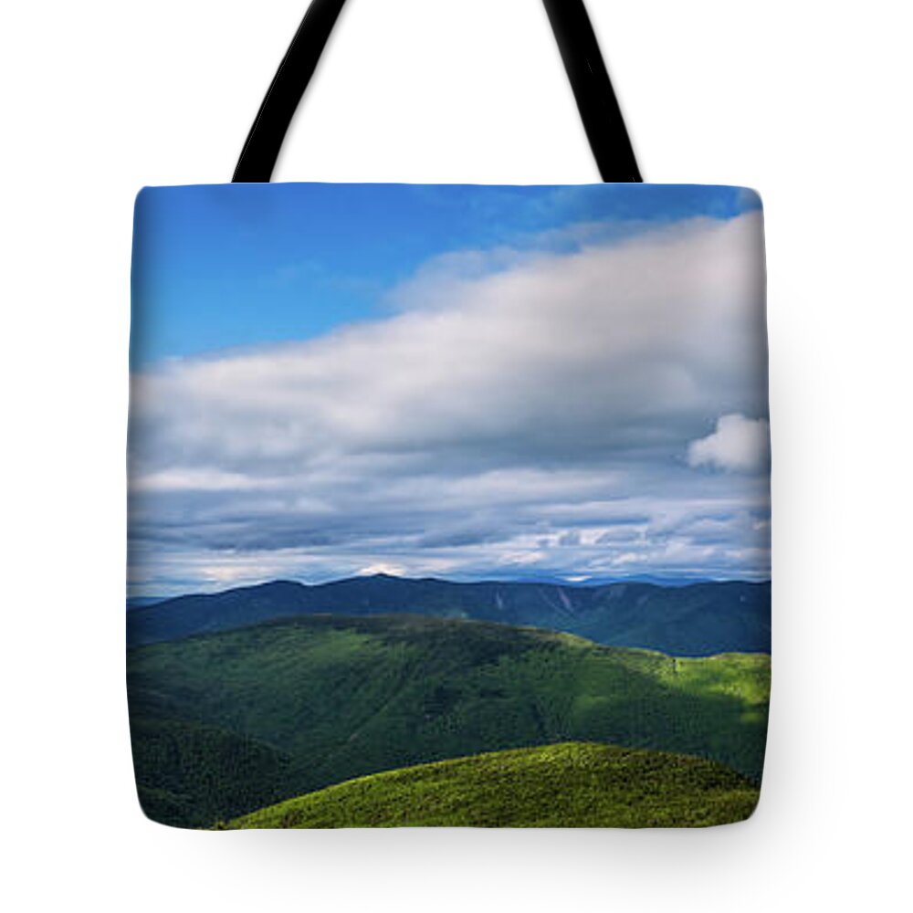 Bond Cliff Tote Bag featuring the photograph Pemigawasset Wilderness Panorama. by Jeff Sinon