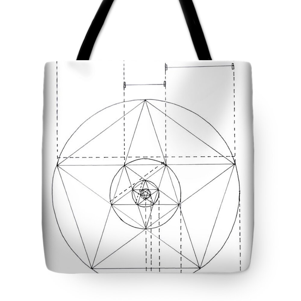 Phi Tote Bag featuring the drawing Phi in the Pentagram #1 by Trevor Grassi