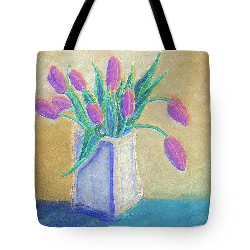 Pink Tulips A Pastel Painting By Norma Appleton Tote Bag featuring the painting Pink Tulips #1 by Norma Appleton