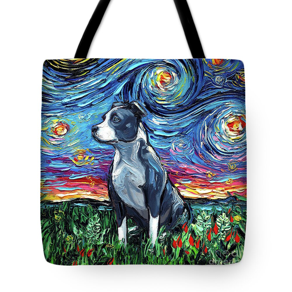Pitbull Tote Bag featuring the painting Pitbull Night by Aja Trier