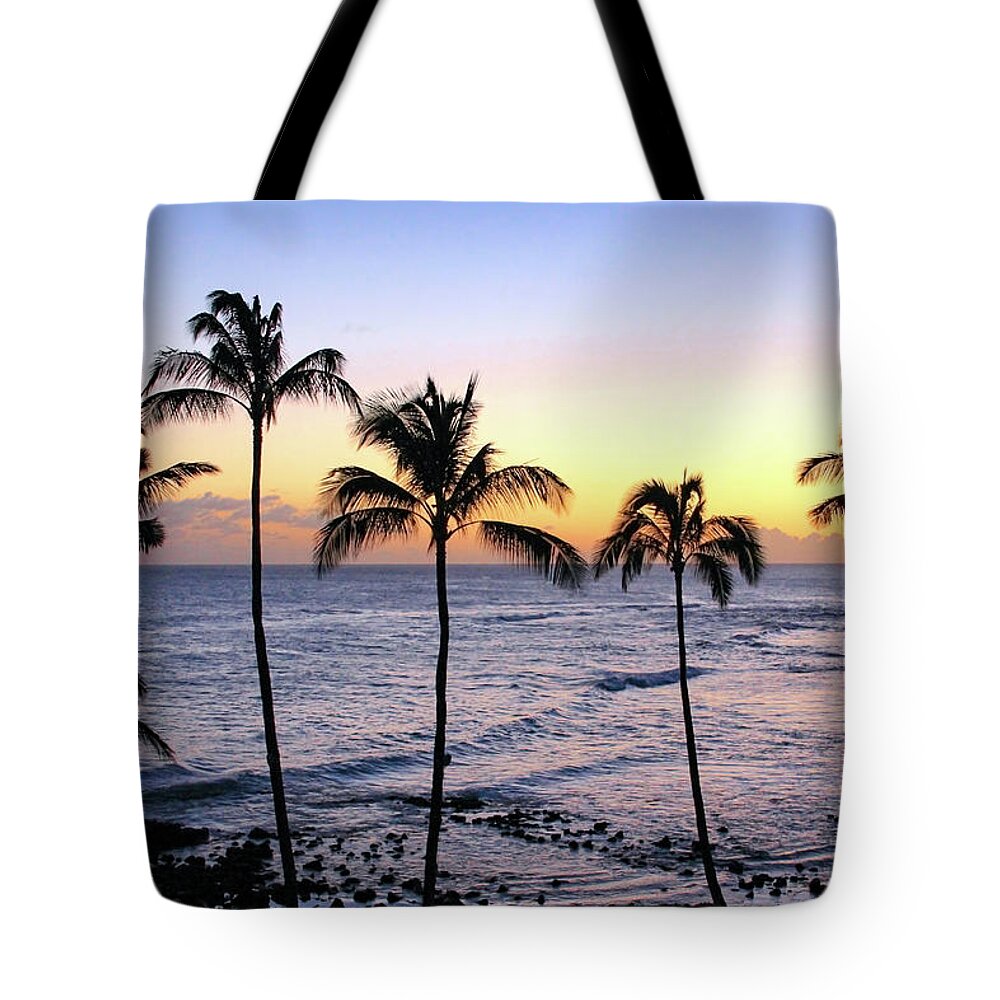 Hawaii Tote Bag featuring the photograph Poipu Palms at Sunset by Robert Carter