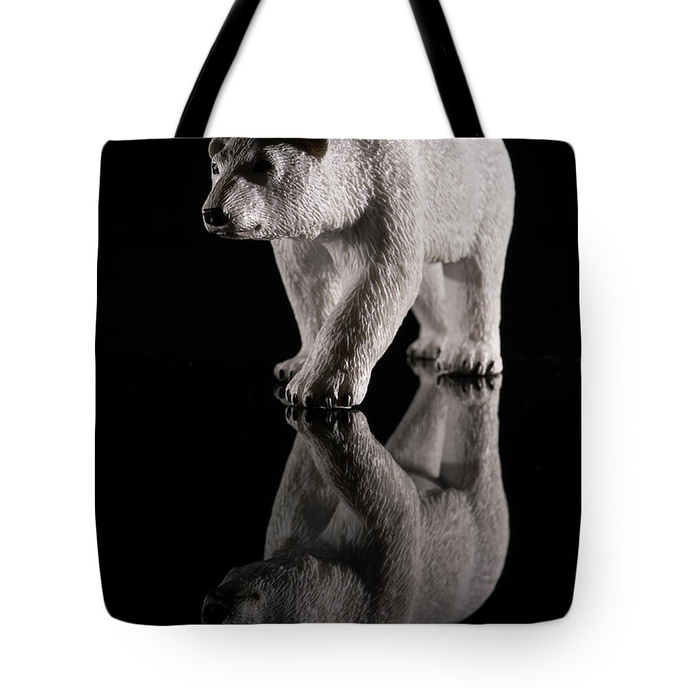 Black Background Tote Bag featuring the photograph Polar Bear Isolated #1 by Mike Fusaro