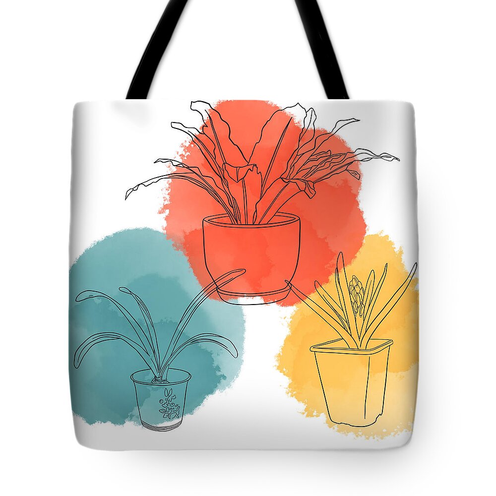 Watercolor Tote Bag featuring the digital art Potted Plants #1 by Bonnie Bruno