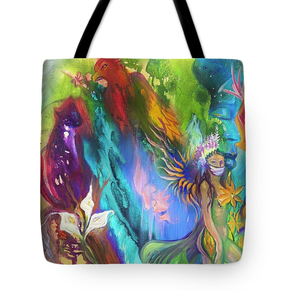Masks Tote Bag featuring the painting Premonition #1 by Sofanya White