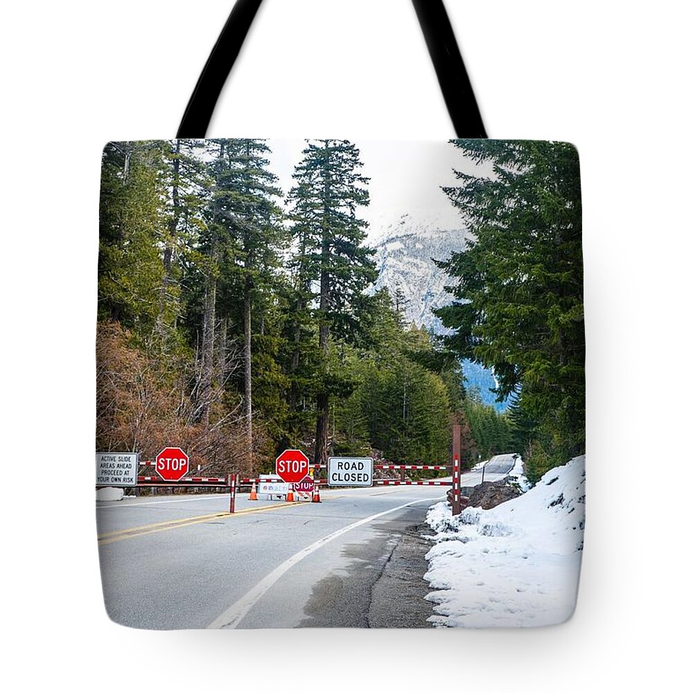 Proceed At Your Own Risk Tote Bag featuring the photograph Proceed at Your Own Risk by Tom Cochran