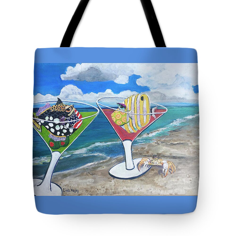 Quarantini Tote Bag featuring the painting Quarantini Beach Day #1 by Linda Kegley