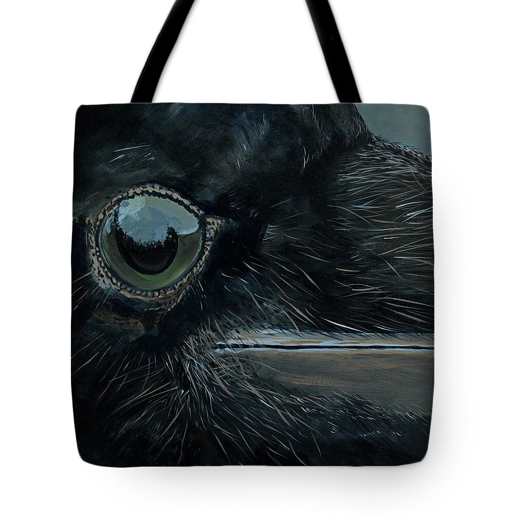 Raven Tote Bag featuring the painting Raven's Eye by Les Herman