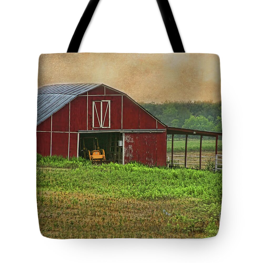 Red Barn Tote Bag featuring the photograph Red Barn #1 by Joan Bertucci
