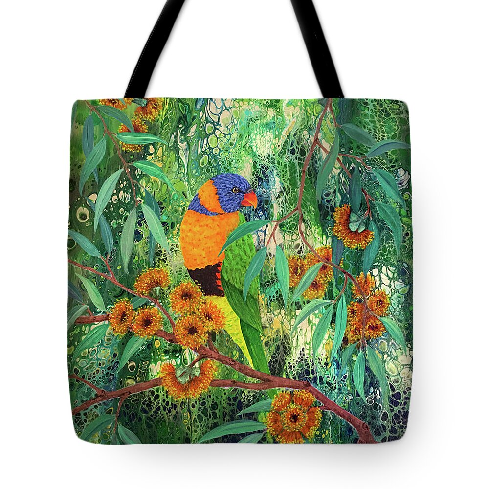 Lorikeet Tote Bag featuring the painting Red-collared Lorikeet by Lucy Arnold