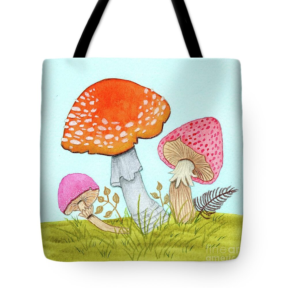 Retro Mushrooms Tote Bag featuring the painting Retro Mushrooms 3 by Donna Mibus