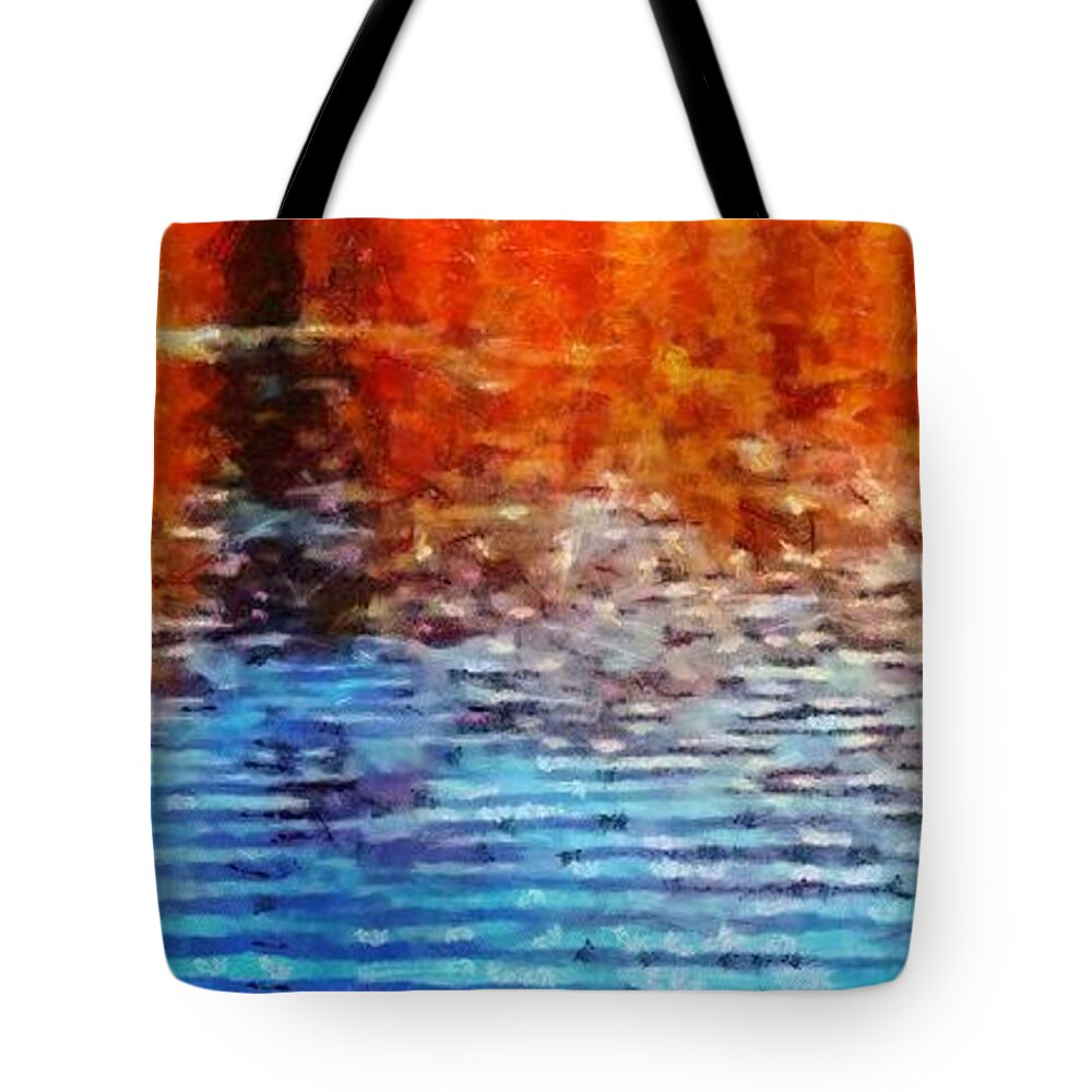 River Tote Bag featuring the mixed media River in Autumn by Christopher Reed