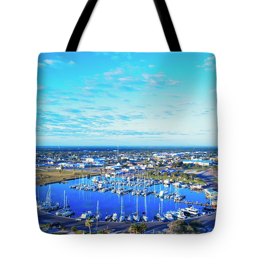 Aerial Tote Bag featuring the photograph Rockport Harbor #1 by Ty Husak