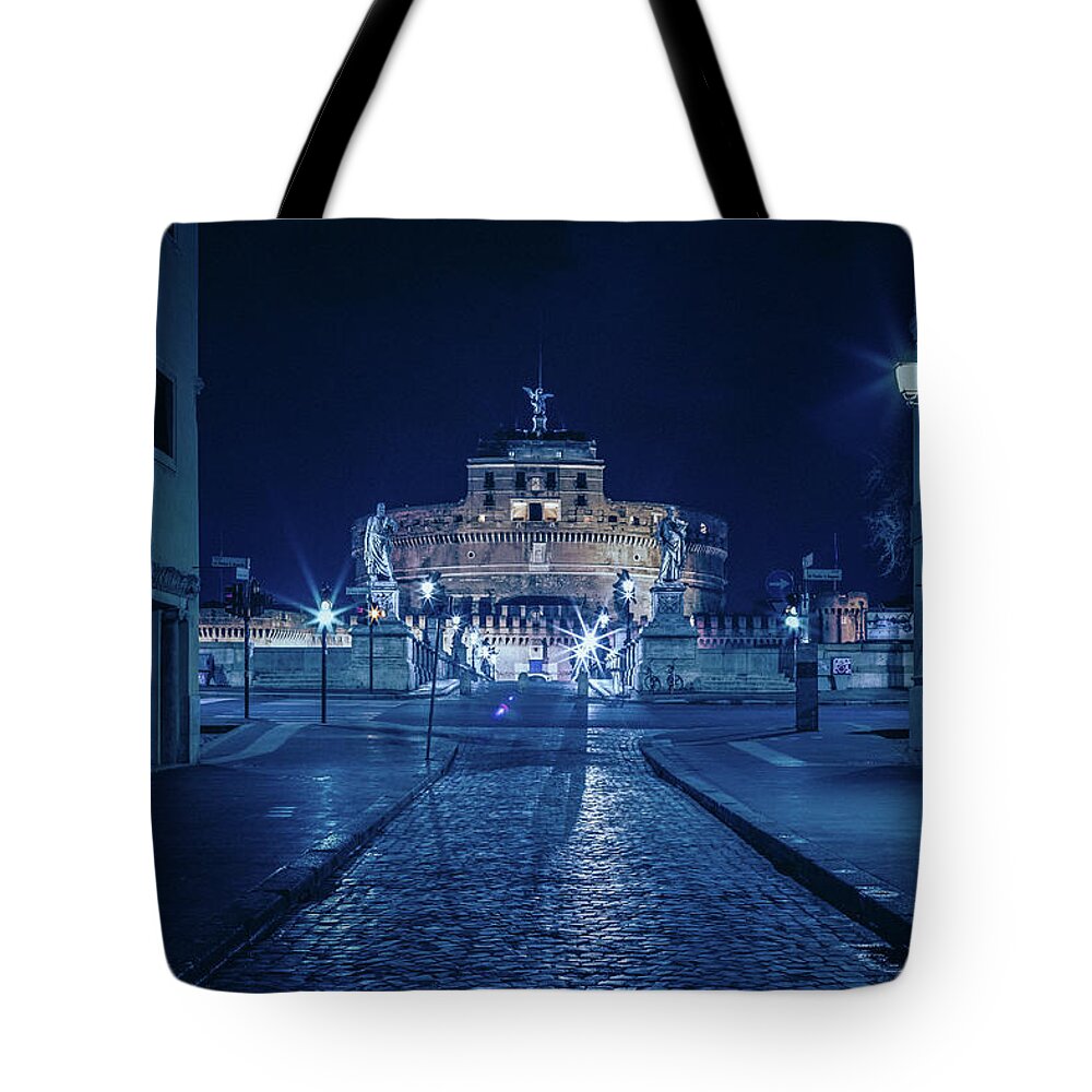 Archangel Tote Bag featuring the photograph Rome and the Castel Sant'Angelo at night #1 by Benoit Bruchez