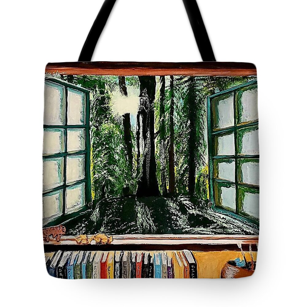 Window Tote Bag featuring the painting Room with a View by Amy Kuenzie