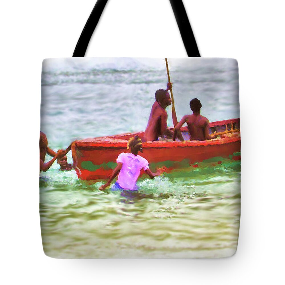 Children Tote Bag featuring the painting Rowboat Fun by Joel Smith