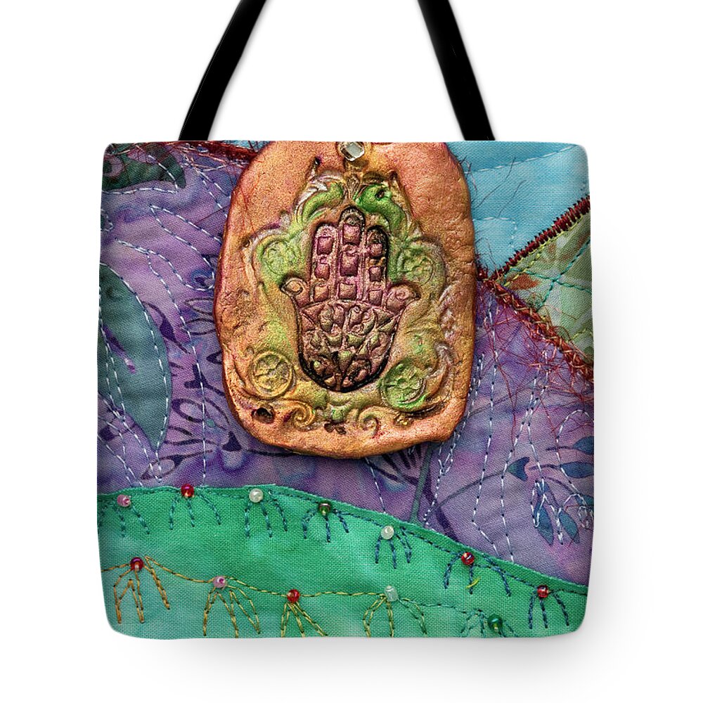 Shrine To Land And Sky Tote Bag featuring the mixed media Shrine to Land and Sky D by Vivian Aumond