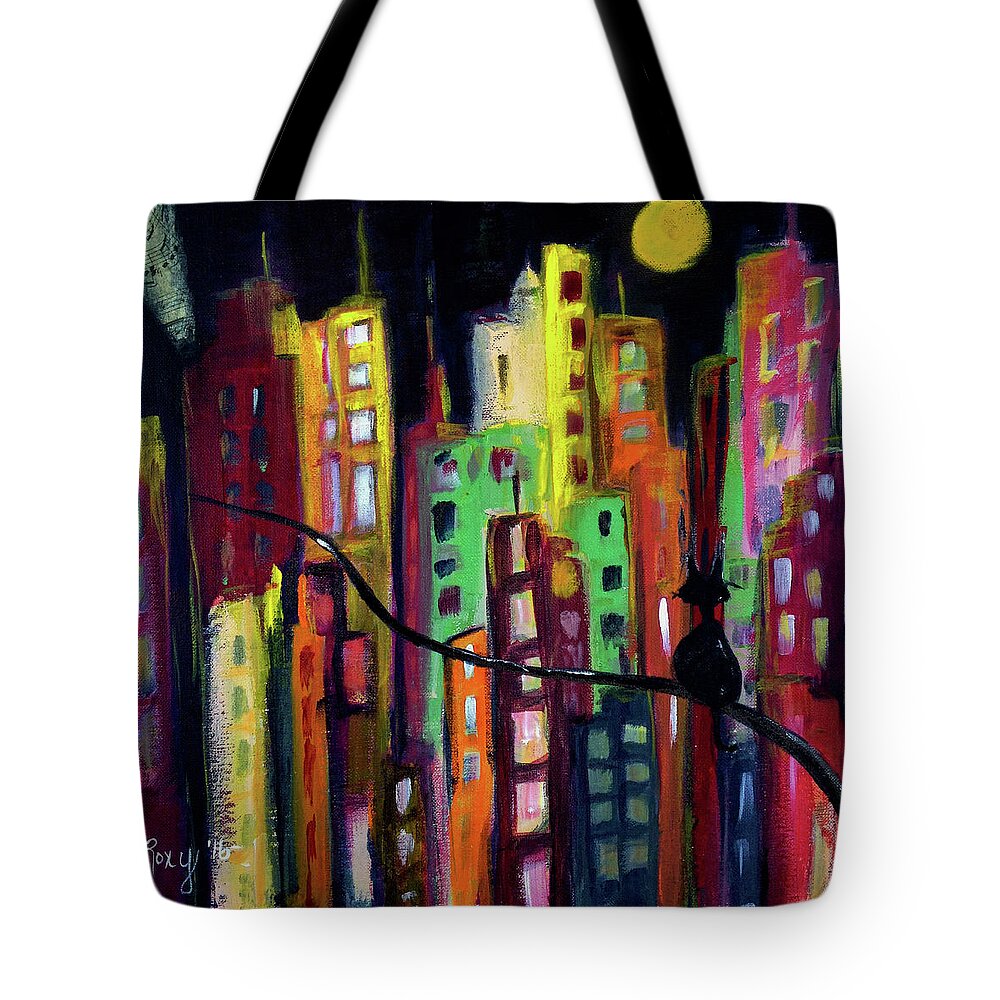 Skyscrapers Tote Bag featuring the painting Skyscrapers #1 by Roxy Rich