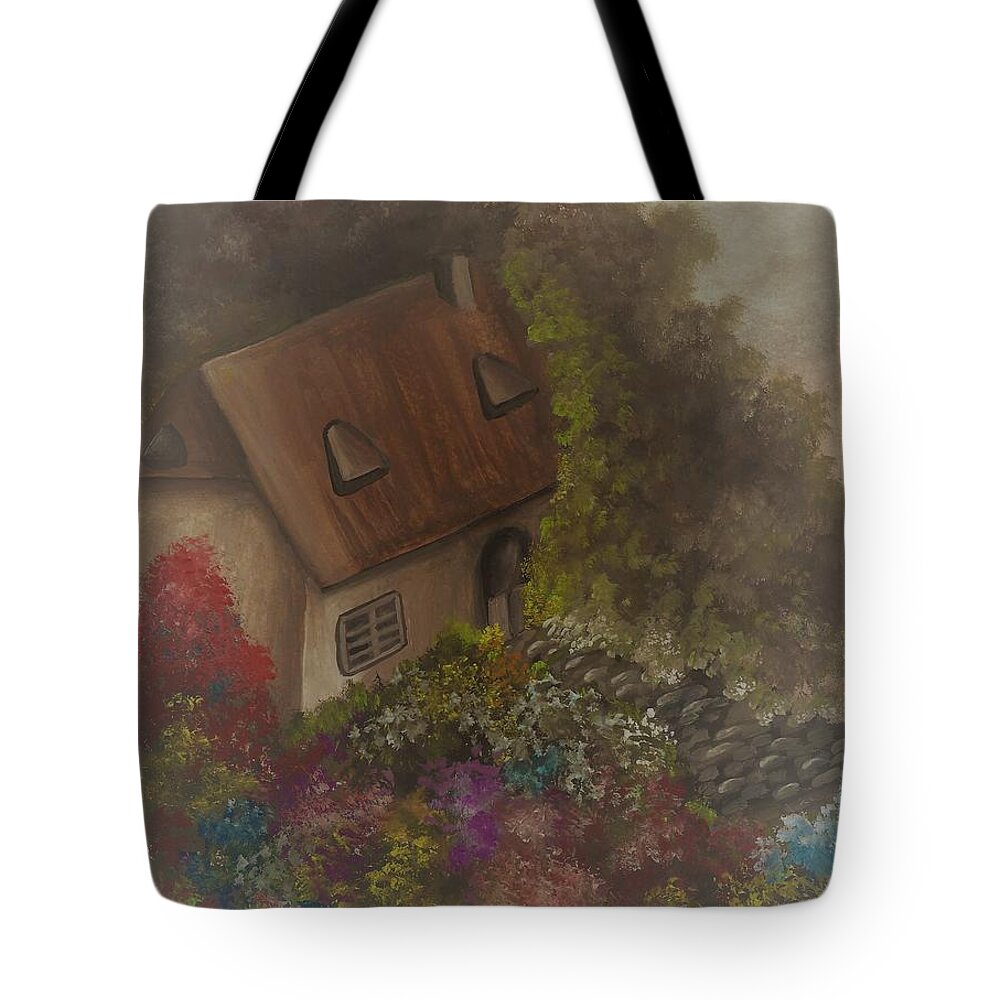 Cottage Tote Bag featuring the painting Spring cottage #1 by Tara Krishna