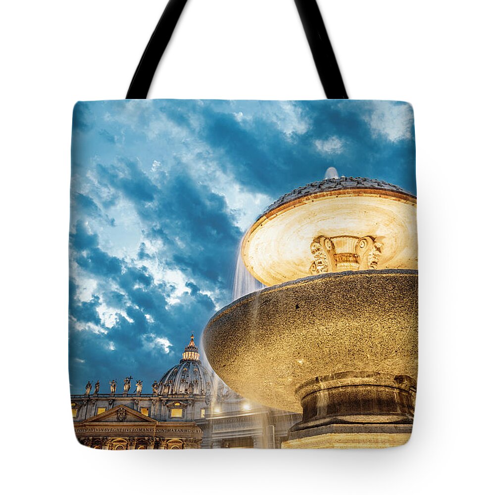 Fountain Tote Bag featuring the photograph St. Peter's Square in Rome, Italy by Fabiano Di Paolo
