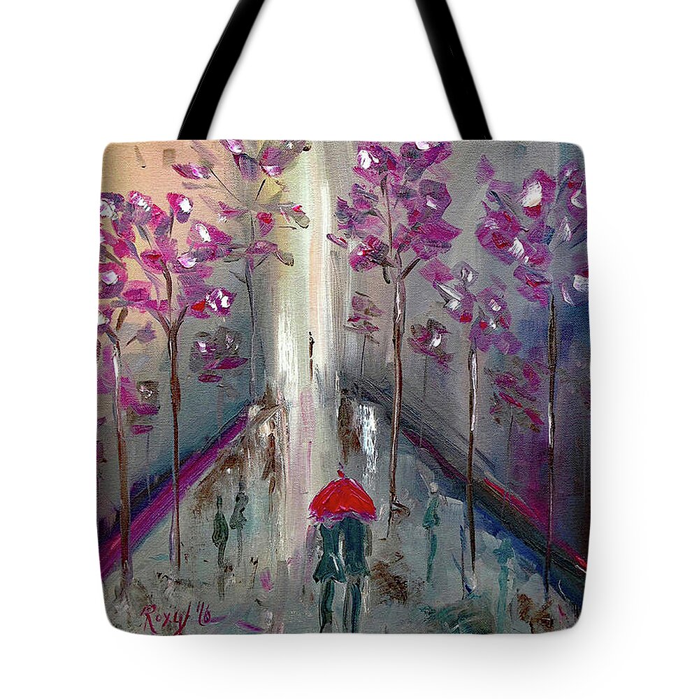 Romantic Tote Bag featuring the painting Strolling #1 by Roxy Rich