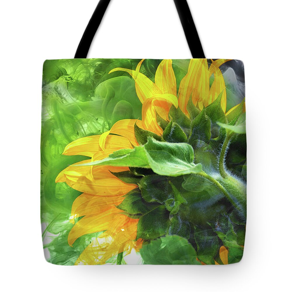 Sunflower Tote Bag featuring the digital art Sunflower Explosion #1 by Elaine Berger