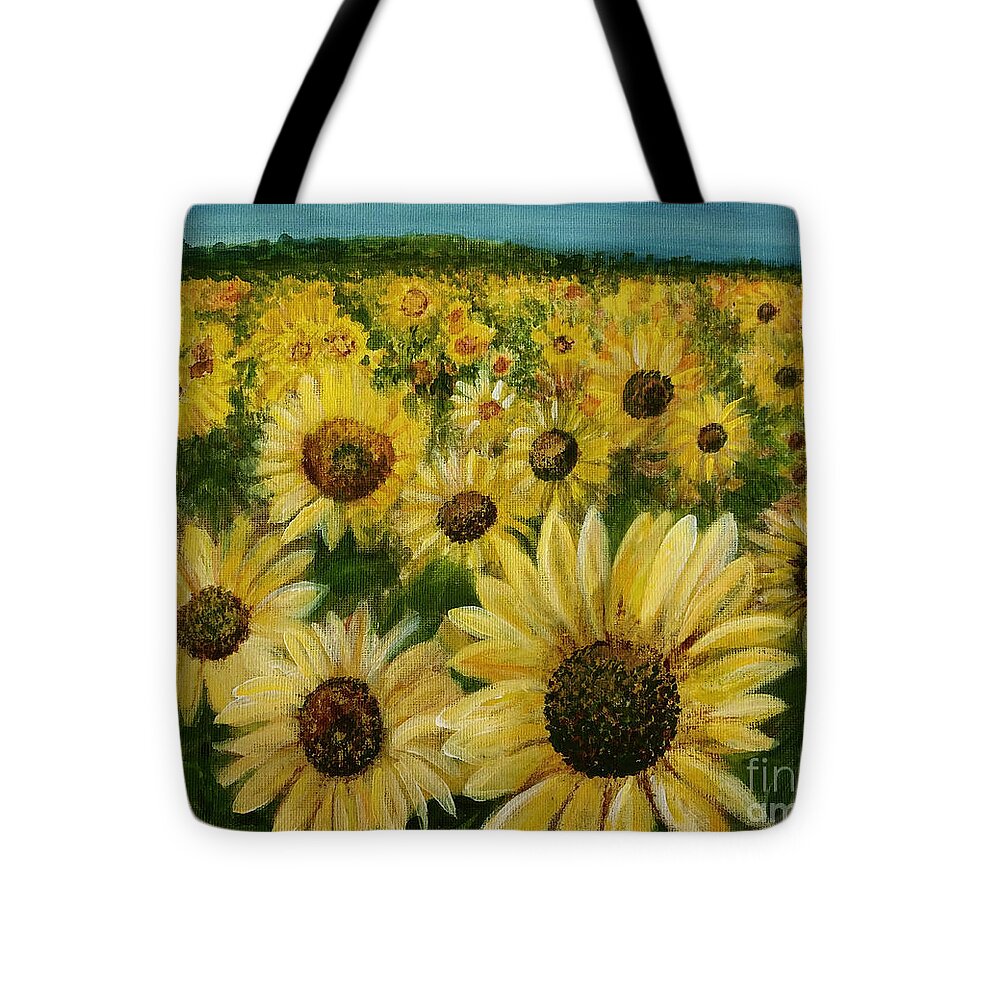 Sunflowers Tote Bag featuring the painting Sunflower Field by Deb Stroh-Larson