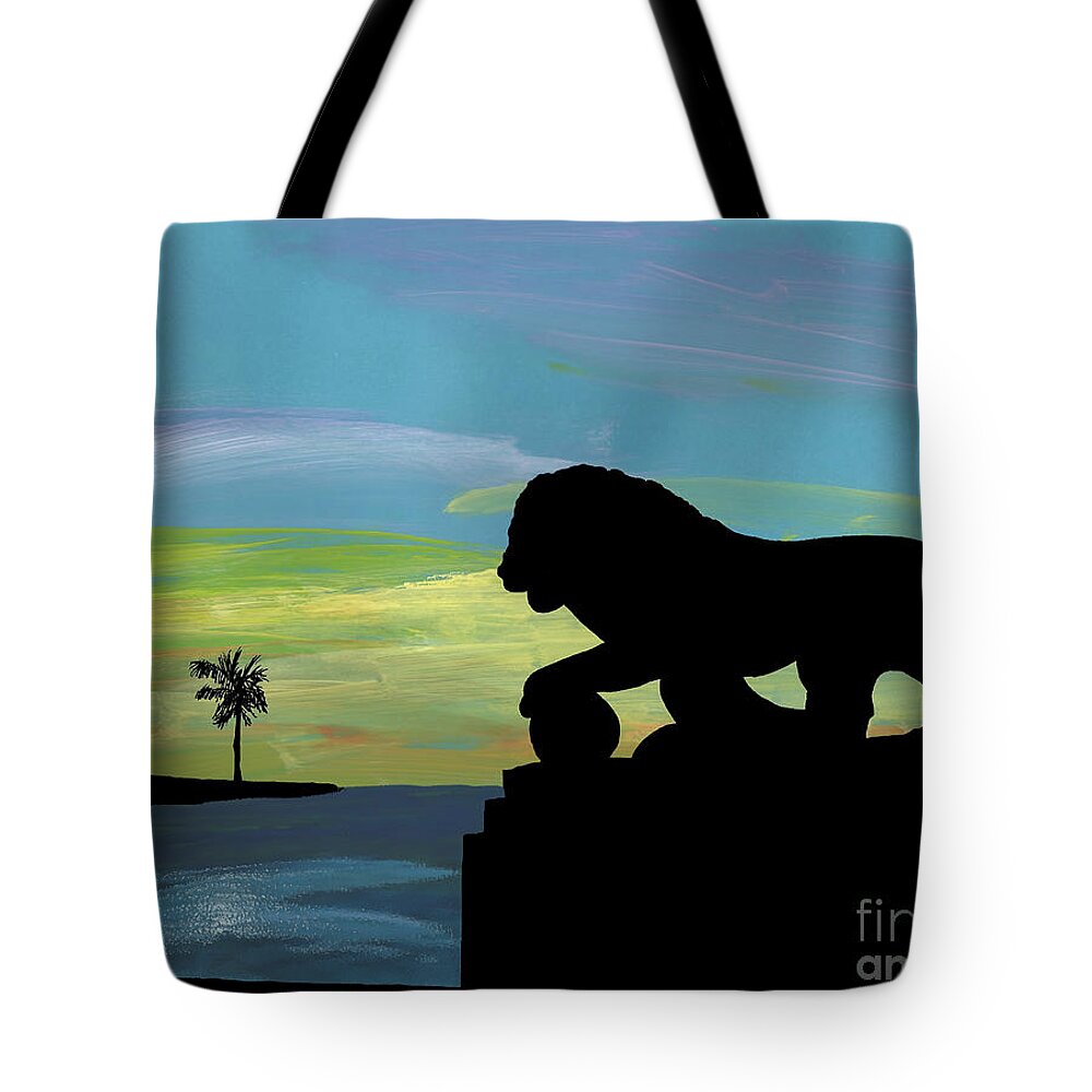 Lion Tote Bag featuring the painting Sunrise At The Bridge Of Lions #1 by D Hackett