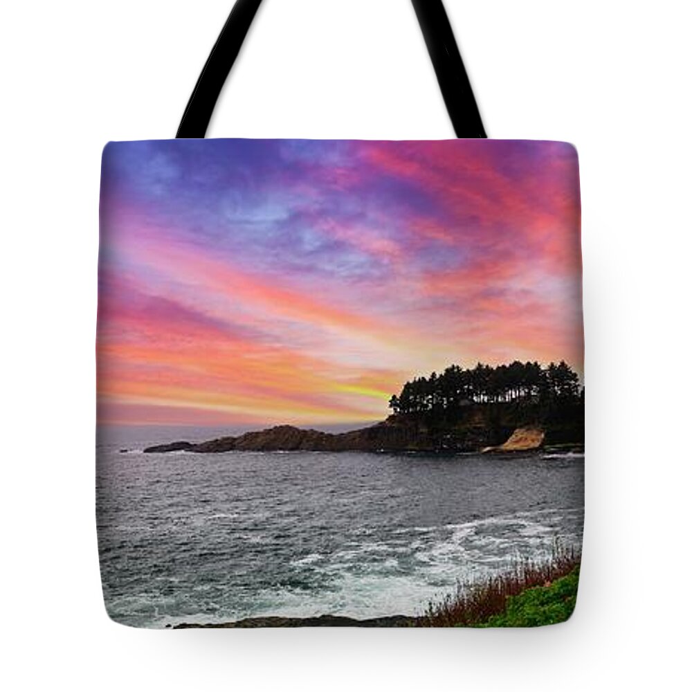 Sunset Tote Bag featuring the photograph Sunset at Depoe Bay USA Oregon Coast #2 by Maggy Marsh