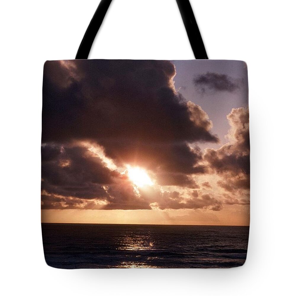 Photograph Sunset Sun Ocean Pacific Clouds Tote Bag featuring the photograph Sunset Over The Pacific #1 by Beverly Read