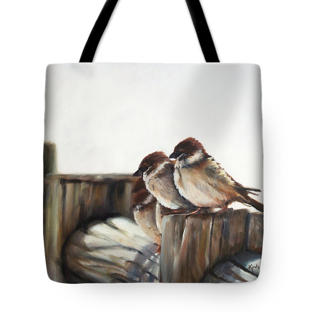 Sparrows Tote Bag featuring the painting Taking a Break by Kirsty Rebecca